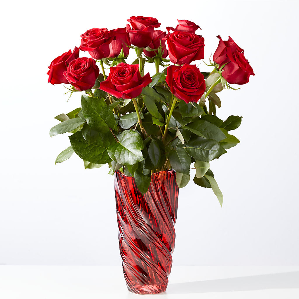 Classic Love Red Rose Bouquet with Luxe Swirl Vase – JANIE'S COUNTRY GALLERY FLORIST, Bristol VA