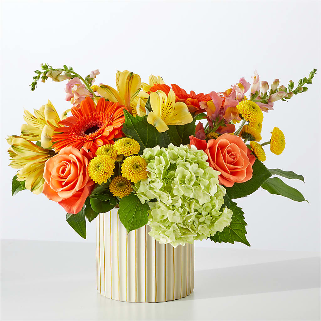 Autumn Sunshine Bouquet with Ivory Vase – JANIE'S COUNTRY GALLERY FLORIST, Bristol VA