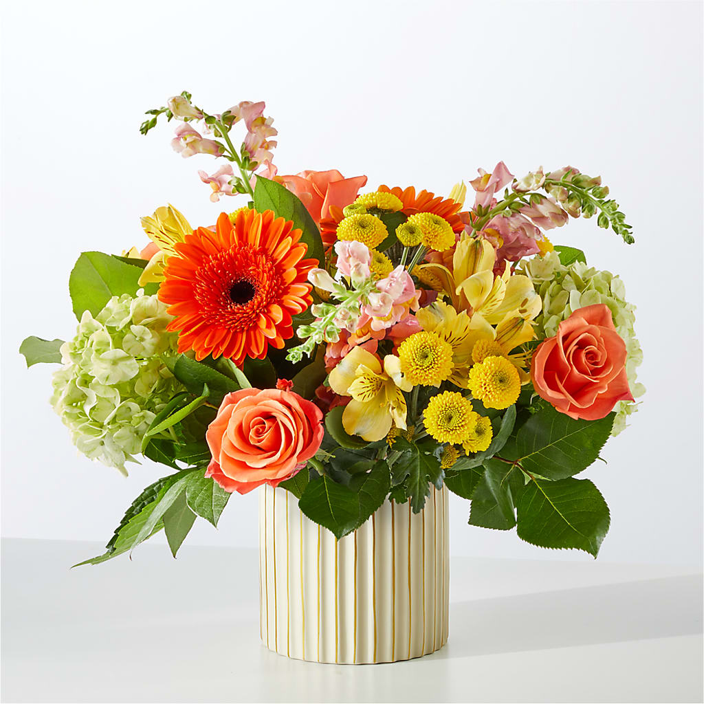 Autumn Sunshine Bouquet with Ivory Vase – JANIE'S COUNTRY GALLERY FLORIST, Bristol VA