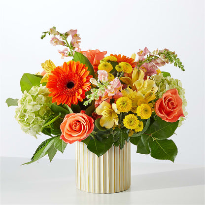 Autumn Sunshine Bouquet with Ivory Vase – JANIE'S COUNTRY GALLERY FLORIST, Bristol VA