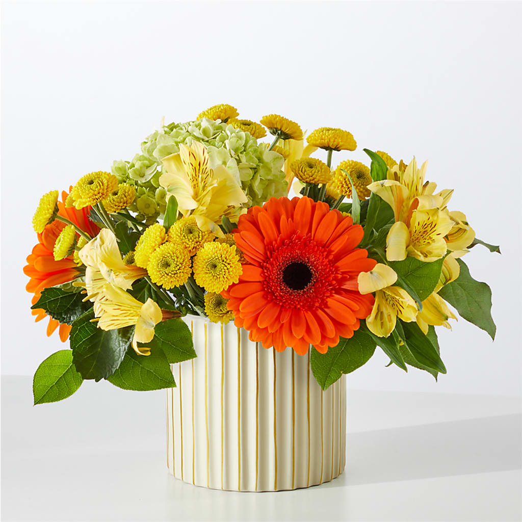 Autumn Sunshine Bouquet with Ivory Vase – JANIE'S COUNTRY GALLERY FLORIST, Bristol VA